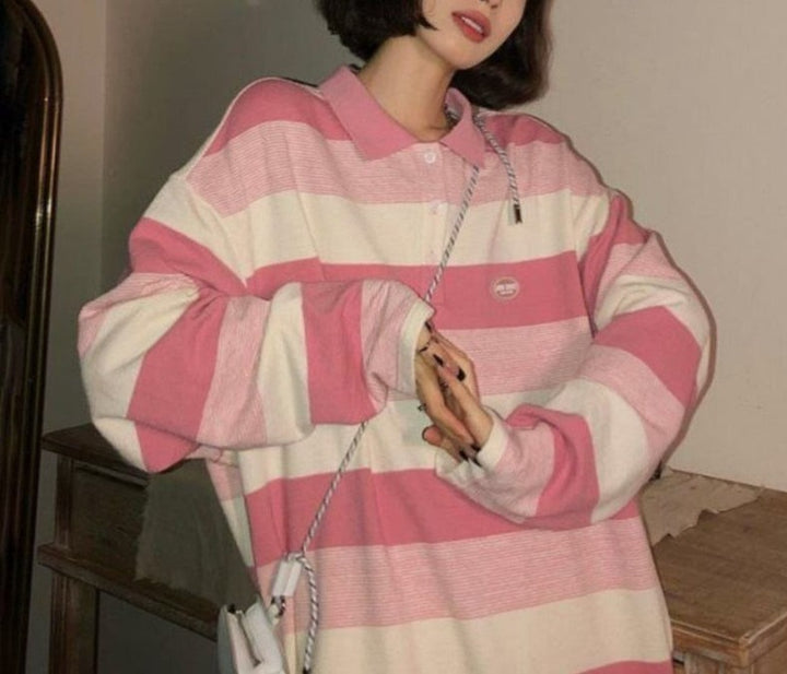 Kawaii Pink Striped Sweatshirt - Juneptune