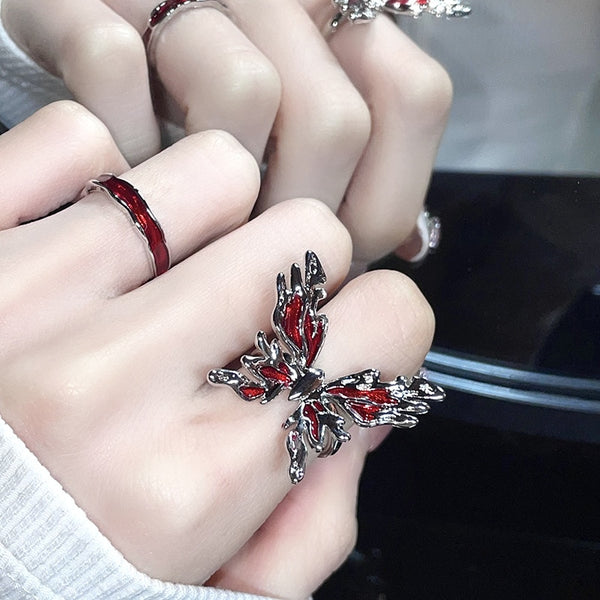 Red Butterfly Ring Set