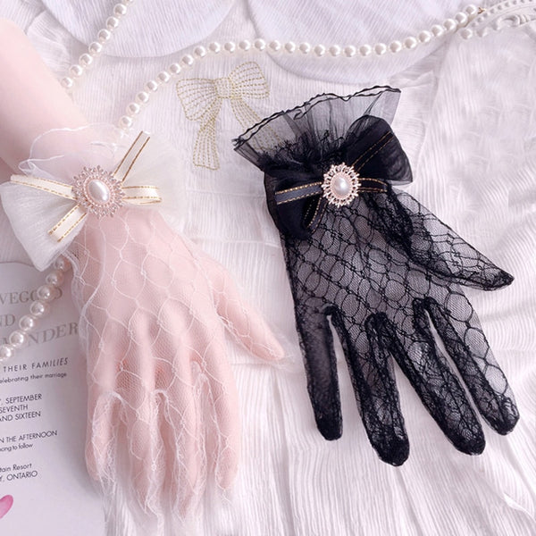 Gothic Lolita Black & White Lace Gloves - Juneptune