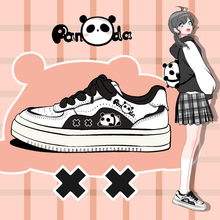 Kawaii Streetwear Black Panda Casual Sneakers - Juneptune