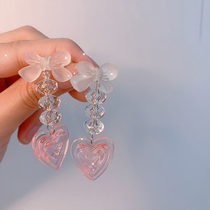 Y2K Korean Inspired Peach Heart Earrings - Juneptune