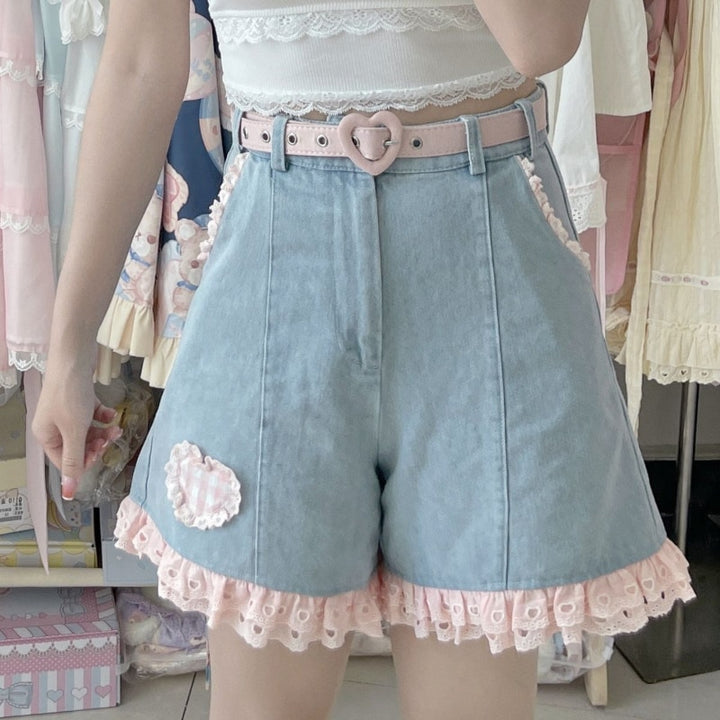 Sweet Lolita Lace Denim Shorts - Juneptune
