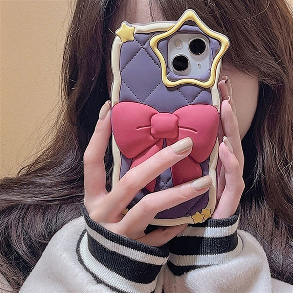 Kawaii Purple Star Bowknot iPhone Case - Juneptune