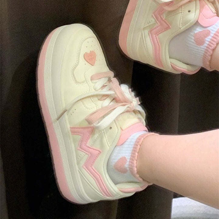 Kawaii Casual Lolita Pink Hearts Sneakers - Juneptune