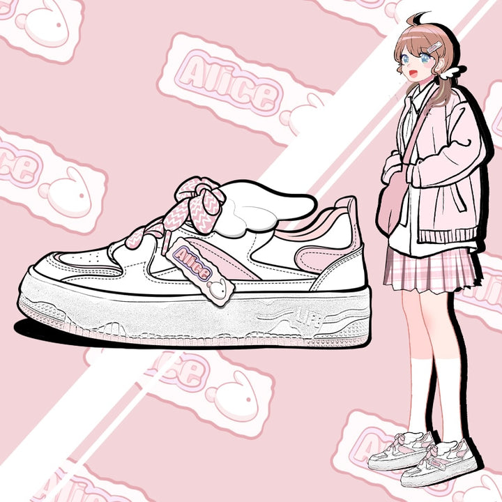 Kawaii Pink Angel Bunny Chunky Sneakers - Juneptune