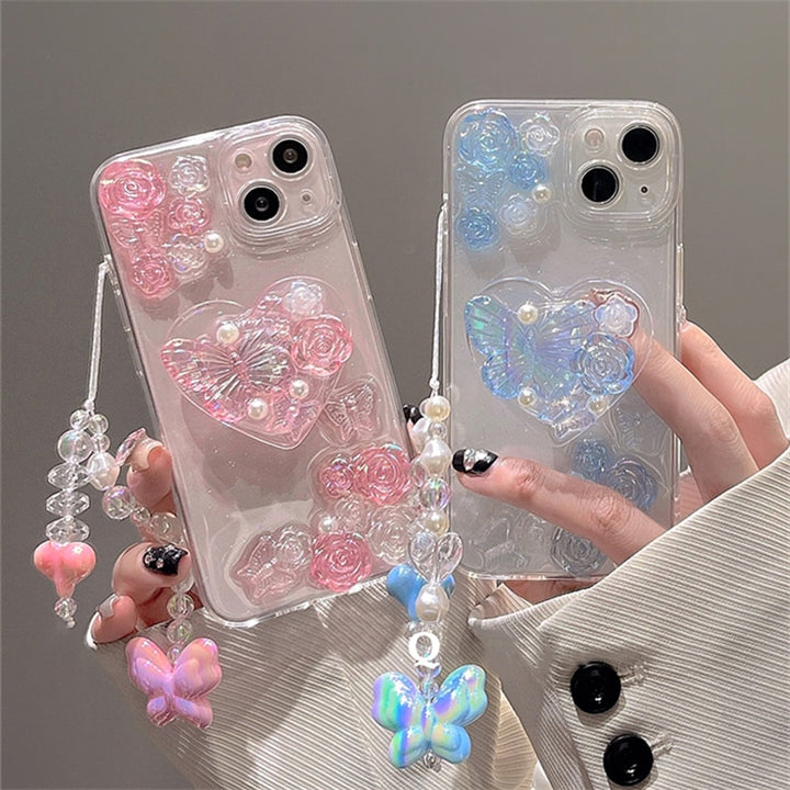 Kawaii Aesthetic Butterfly iPhone Case With Bracelet And Grip - Juneptune