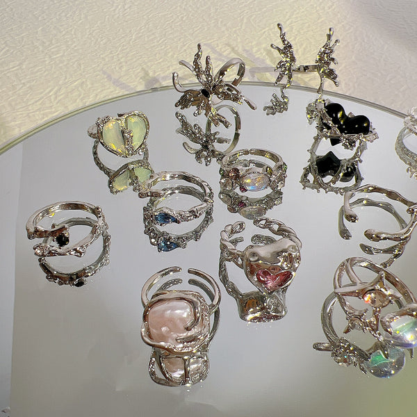 Y2K Fairycore Crystal Rings - Juneptune