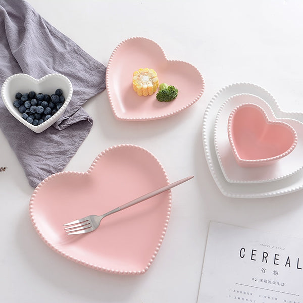 Kawaii Heart Shaped Ceramic Plate - Juneptune