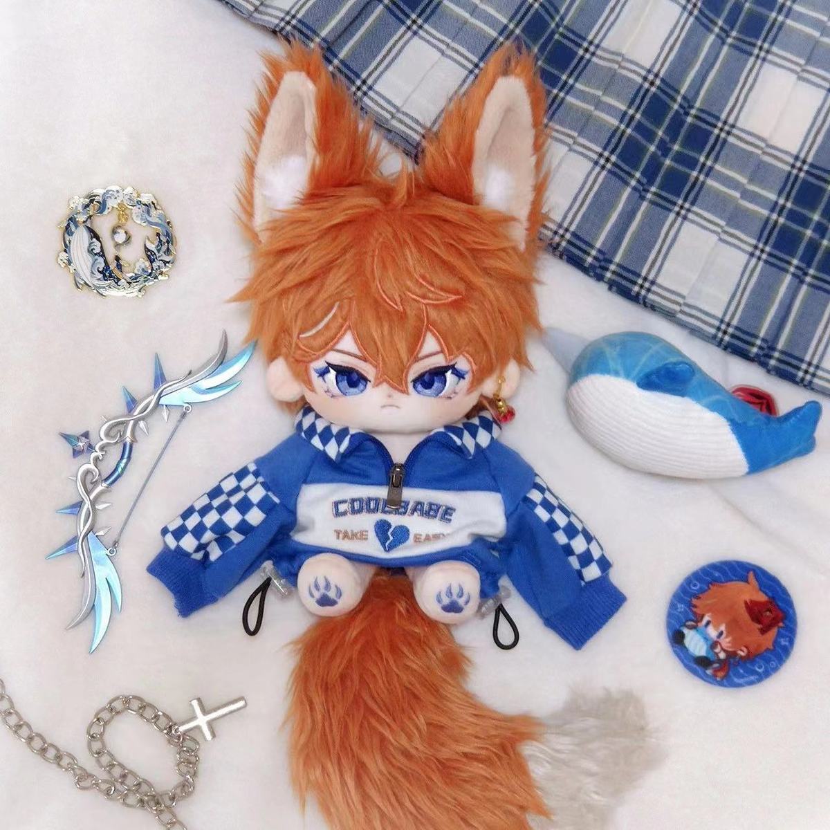 2024 Genshin Impact Childe Tartaglia Plush Doll, Fox Pajamas and Badge