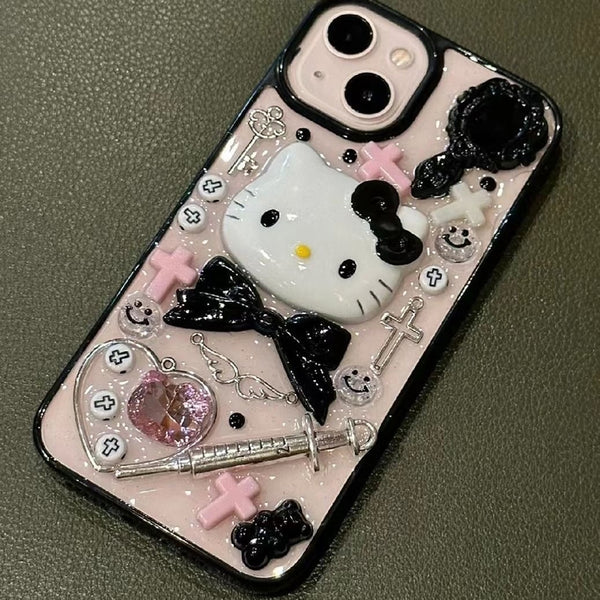 Gothic Sanrio Hello Kitty Clear iPhone Case With Bracelet - Juneptune
