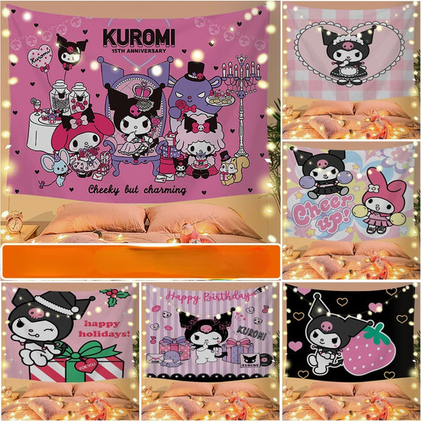 Sanrio Kawaii Kuromi Wall Decoration Tapestry - Juneptune