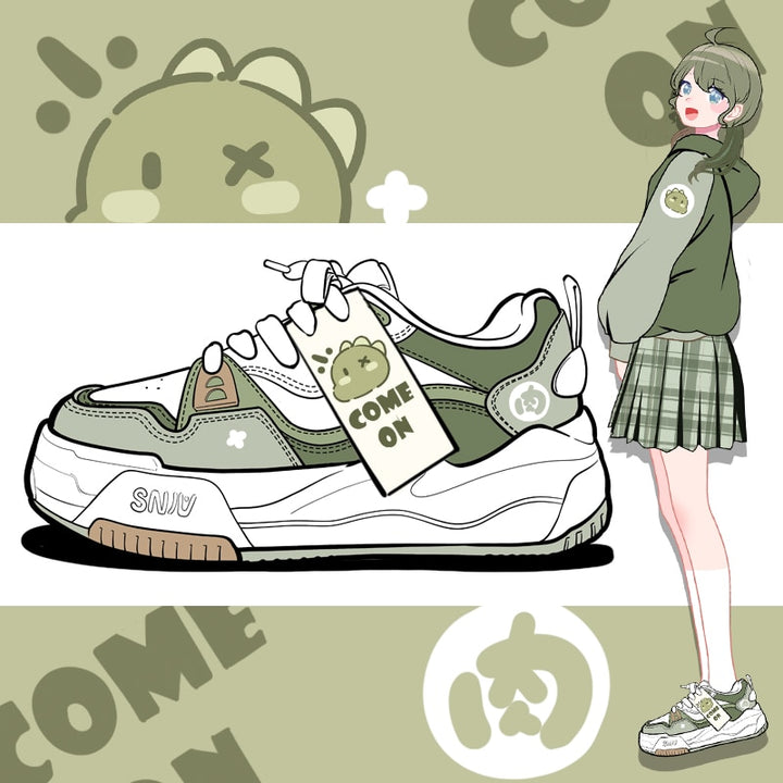 Kawaii Green Dinosaur Sneakers - Juneptune