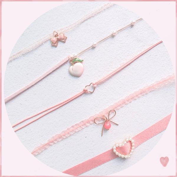 Kawaii Peach Pink Choker Necklace - Juneptune