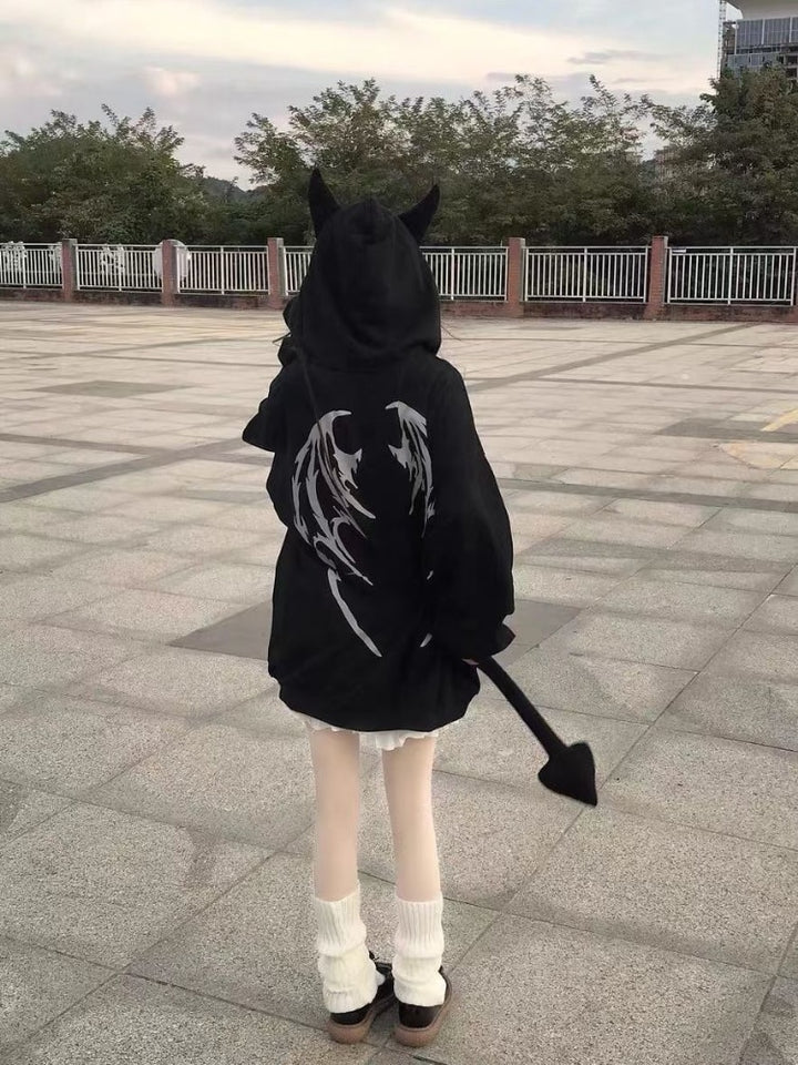 Gothic Harajuku Devil Oversized Hoodie - Juneptune