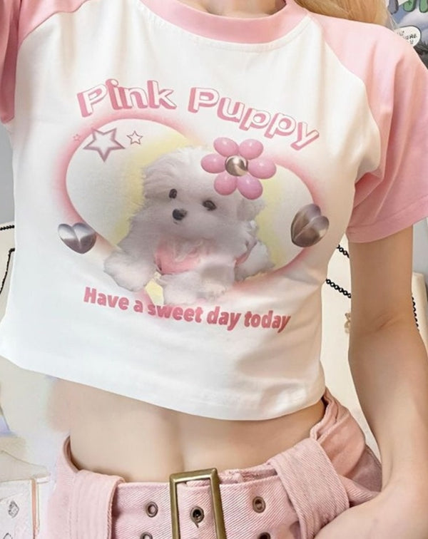 Coquette Pink Puppy Crop Top - Juneptune