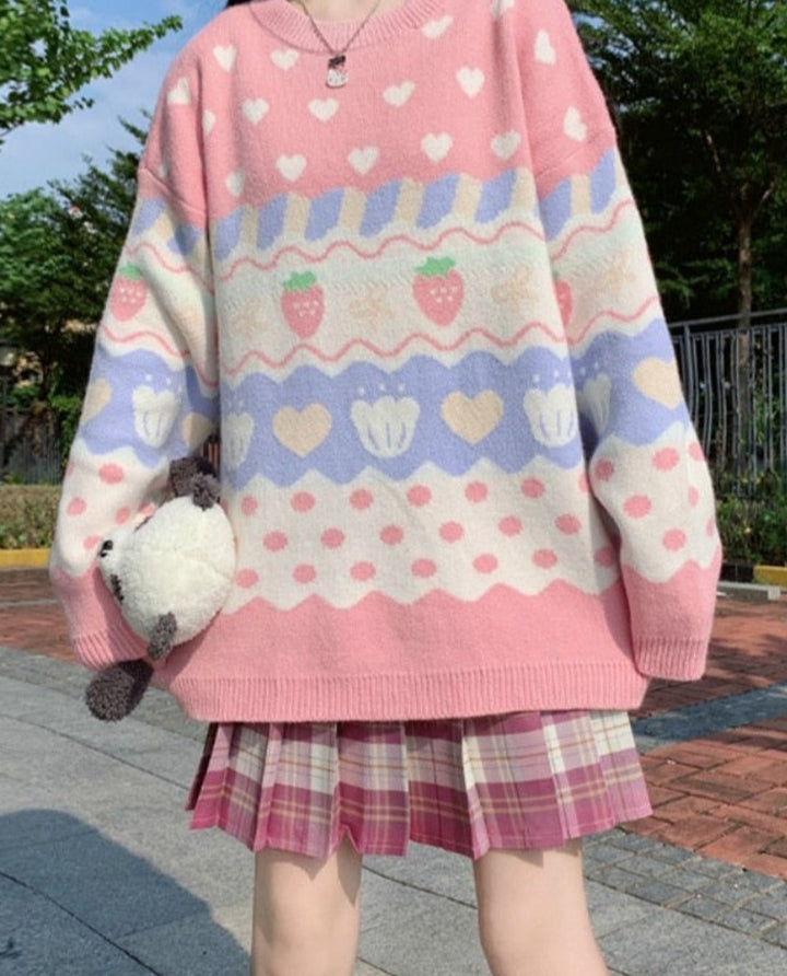 Kawaii Pink Strawberry Sweater - Juneptune