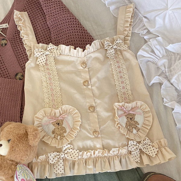 Sweet Lolita Bear Lace Tank Top - Juneptune