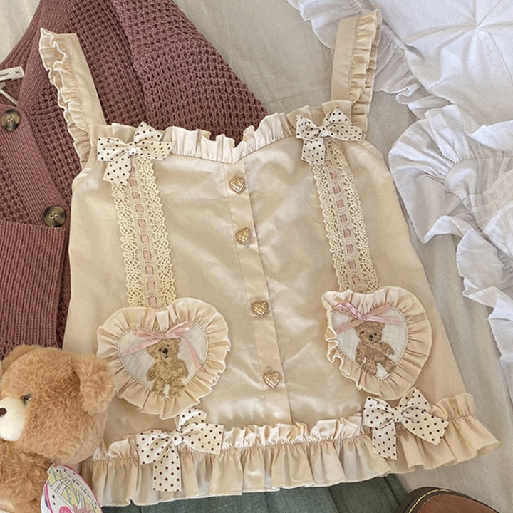 Sweet Lolita Bear Lace Tank Top - Juneptune