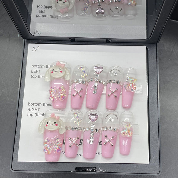 10pcs/Set Kawaii Sanrio Cinnamoroll Pink Press On False Nails - Juneptune