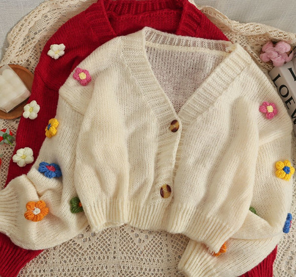 Knitted Flower Cardigan