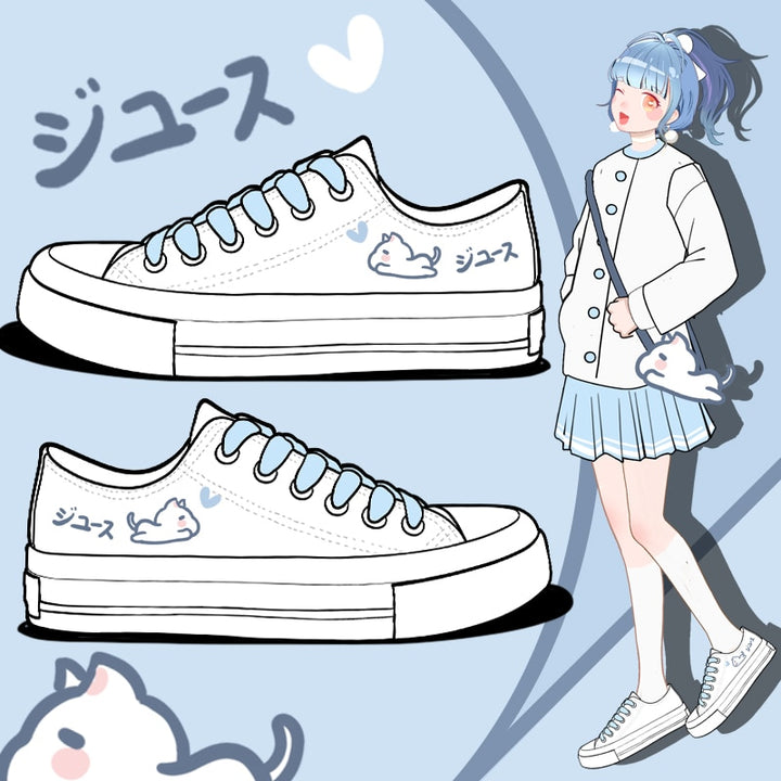 Kawaii Blue Cat Low Top Shoes - Juneptune