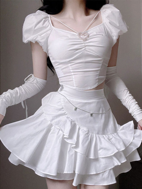 White Elegant Two Piece Outfit Set - Juneptune
