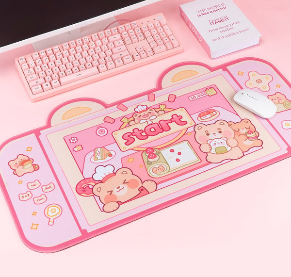 Kawaii Pink Bear With Ears Mouse Pad - Juneptune