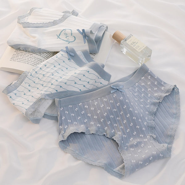 Kawaii Blue Floral Cotton Underwear - Juneptune