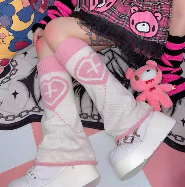 Sweet Lolita Double Printed Pink Leg Warmers - Juneptune