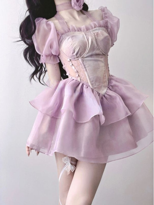 Fairycore Purple Ruffles Dress - Juneptune