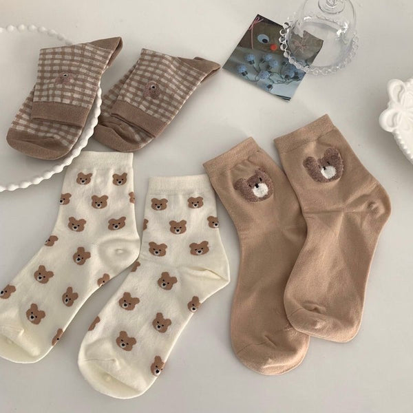 Aesthetic Bear Cotton Socks - Juneptune