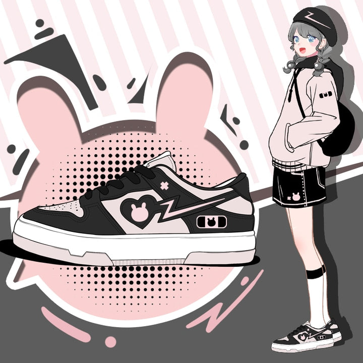 Kawaii Black Pink Bunny Casual Sneakers - Juneptune