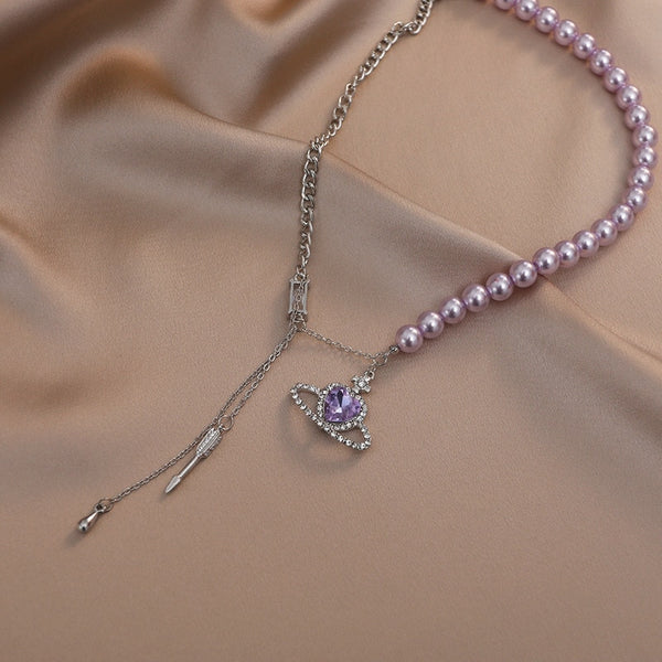 Purple Saturn Pearl Necklace - Juneptune