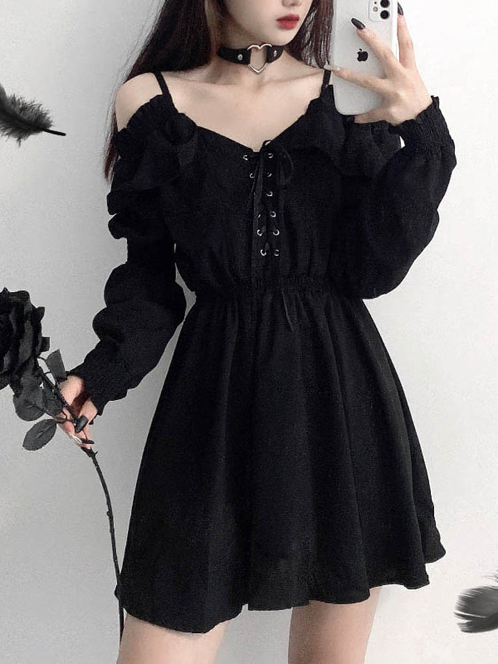 Gothic Off Shoulder Black Dress - Juneptune