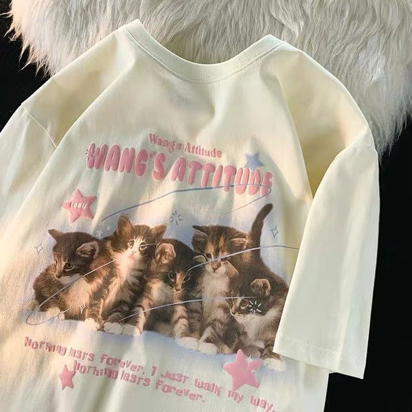 Y2K Kawaii Cat T-Shirt - Juneptune