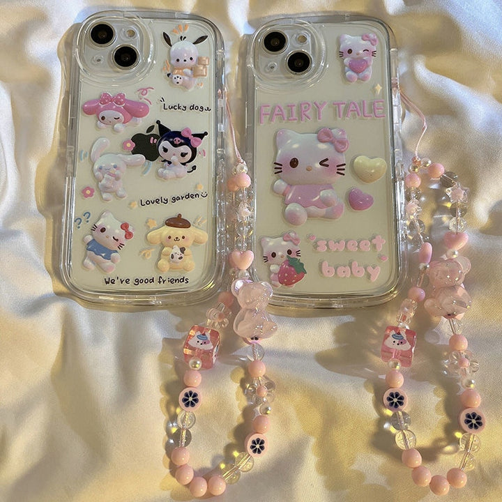 Kawaii Sanrio Hello Kitty Kuromi iPhone Case With Bracelet - Juneptune