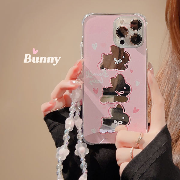 Pink Bunny Mirror iPhone Case With Chain