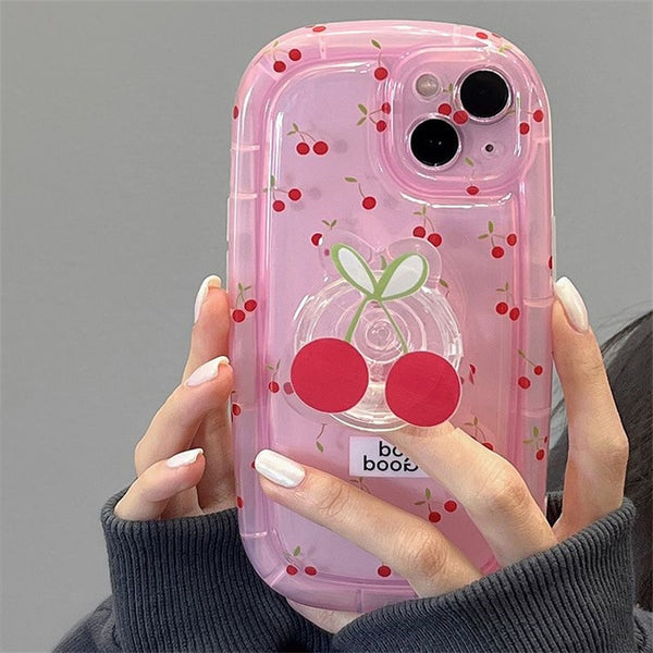 Kawaii Cherry Silicone iPhone Case With Grip - Juneptune