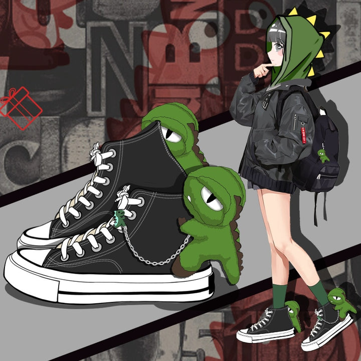 Cute Dinosaur High Top Shoes With Chains - Juneptune