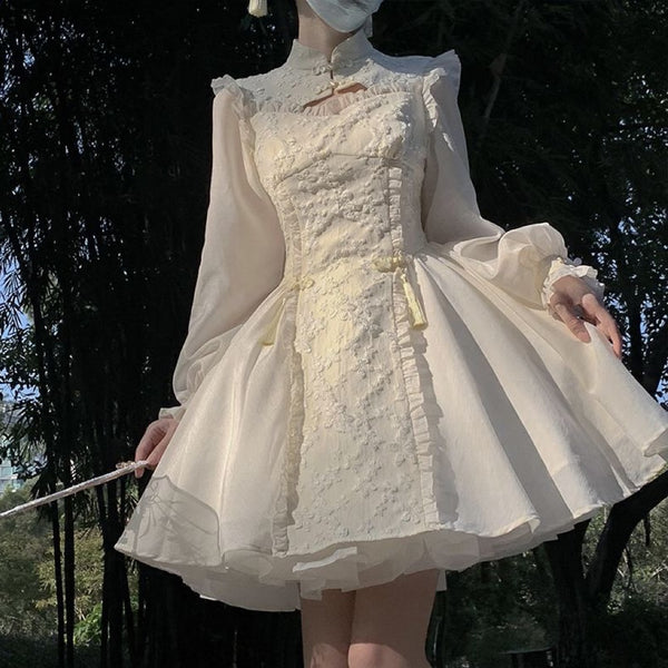 Sweet Lolita White Long Sleeve Dress - Juneptune