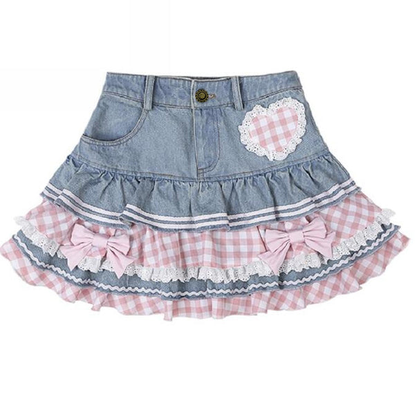 Lolita Kawaii Preppy Denim Skirt - Juneptune