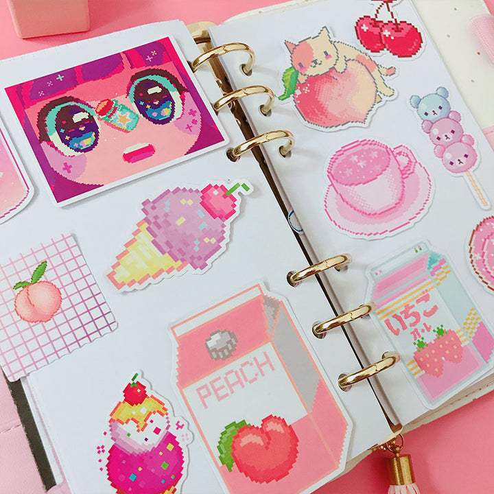 Kawaii Pink Pixel Themed Stickers - Juneptune